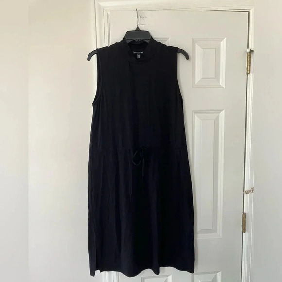 NWT EILEEN FISHER Mock Neck Tie Waist Sleeveless Dress Small in Black (defect) - Picture 4 of 7